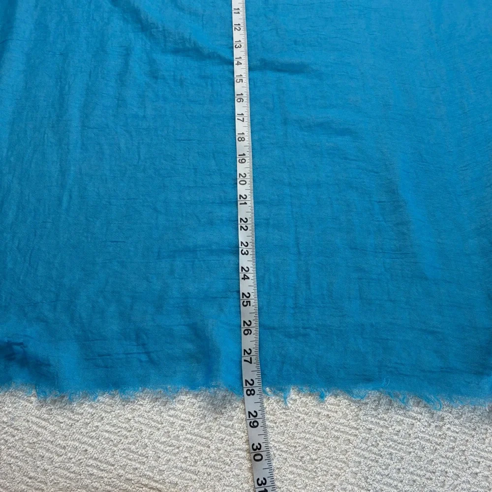 Turquoise Blue Lace Trim Gauze Wrap Scarf Frayed Edge Lightweight Boho Wrap